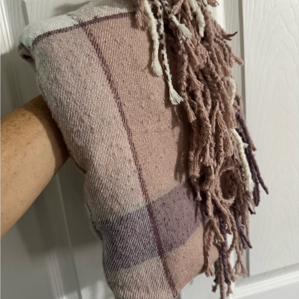 Free People Plush Pink Plaid Fringe scarf